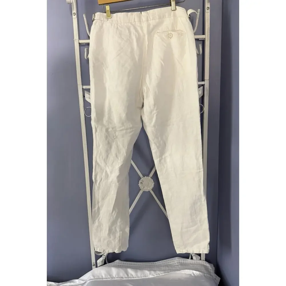 Orlebar Brown 007 Tailored Fit Smart Italian Linen Trousers in White Sand Sz 32
